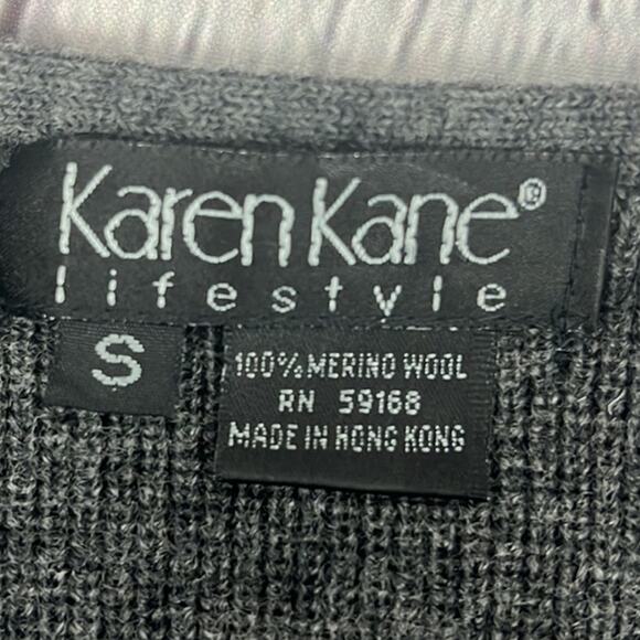 Karen Kane 100% Merino Wool Cardigan Gray Mother of Pearl Button Size S Timeless - Picture 6 of 7